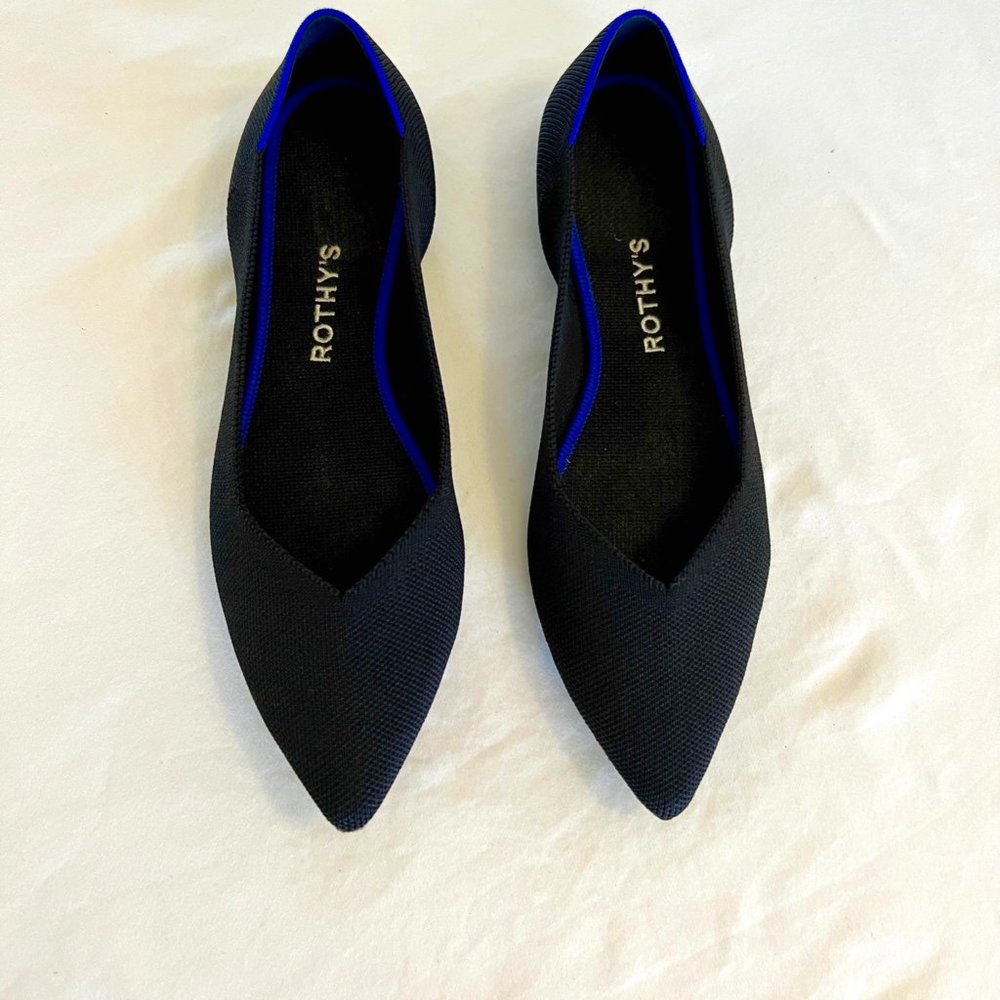 Women’s Rothy’s The Point Ballet Flat - Black with Blue Accent, Size 10.5